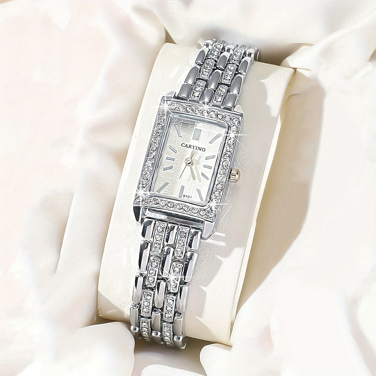 Women's Elegant Rhinestone Wristwatch with Rectangular Zinc Alloy Case and Quartz Movement
