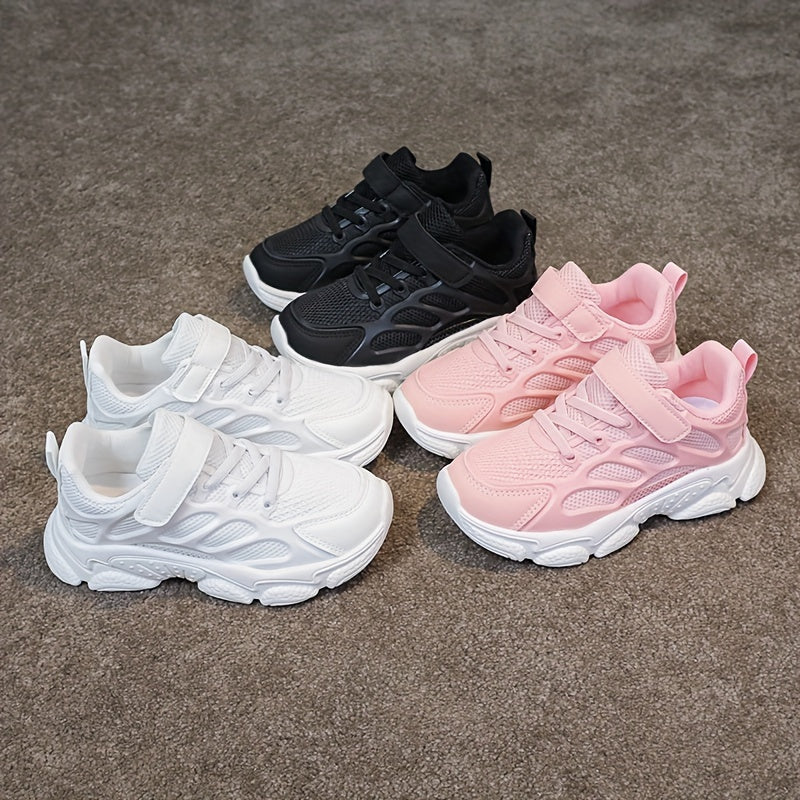Дышащие сетчатые кроссовки для девочек, всесезонные нескользящие беговые туфли с застежкой на липучке