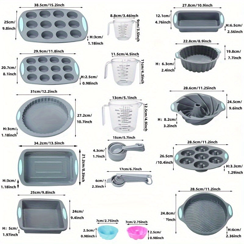 Silicone Baking Set 45 Pieces with Molds Pans Cups and Tools for Kitchen