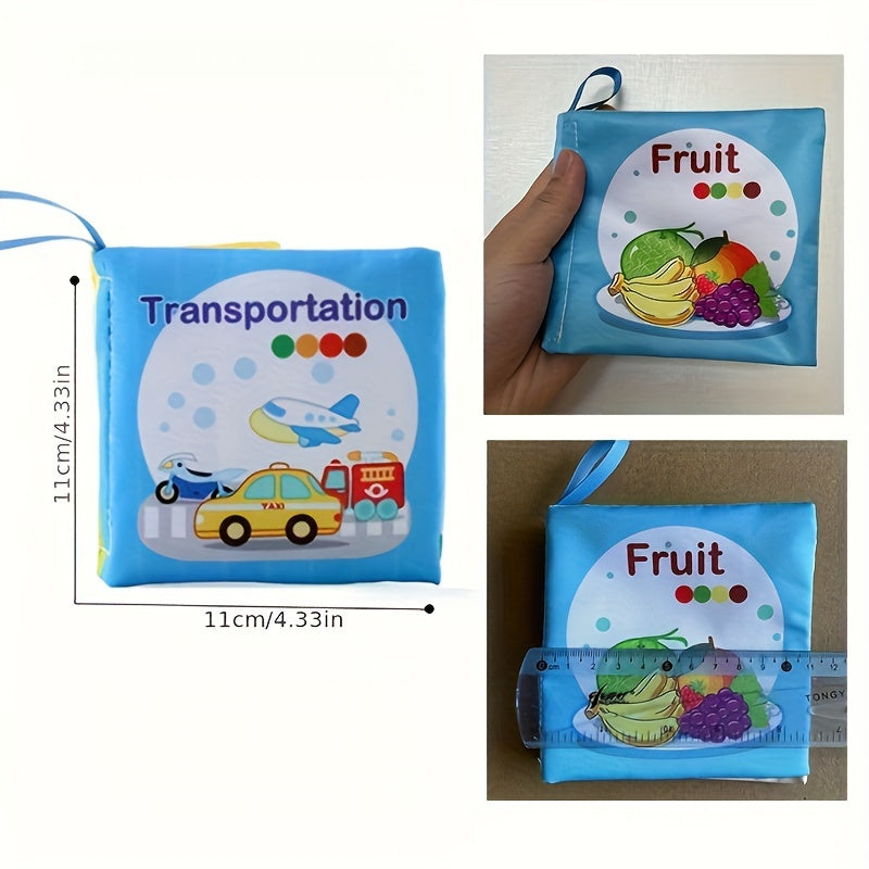 0+ yoshdagi chaqaloqlar uchun hayvonlar, transport, meva, okean mavzulari bilan bolalar mato kitobi