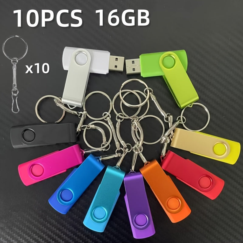 10 ta rang-barang metall USB flesh-disklar, haqiqiy sig'imi 128MB, 4GB, 8GB va 16GB o'lchamlarida. Bepul kalit zanjiri kiritilgan.