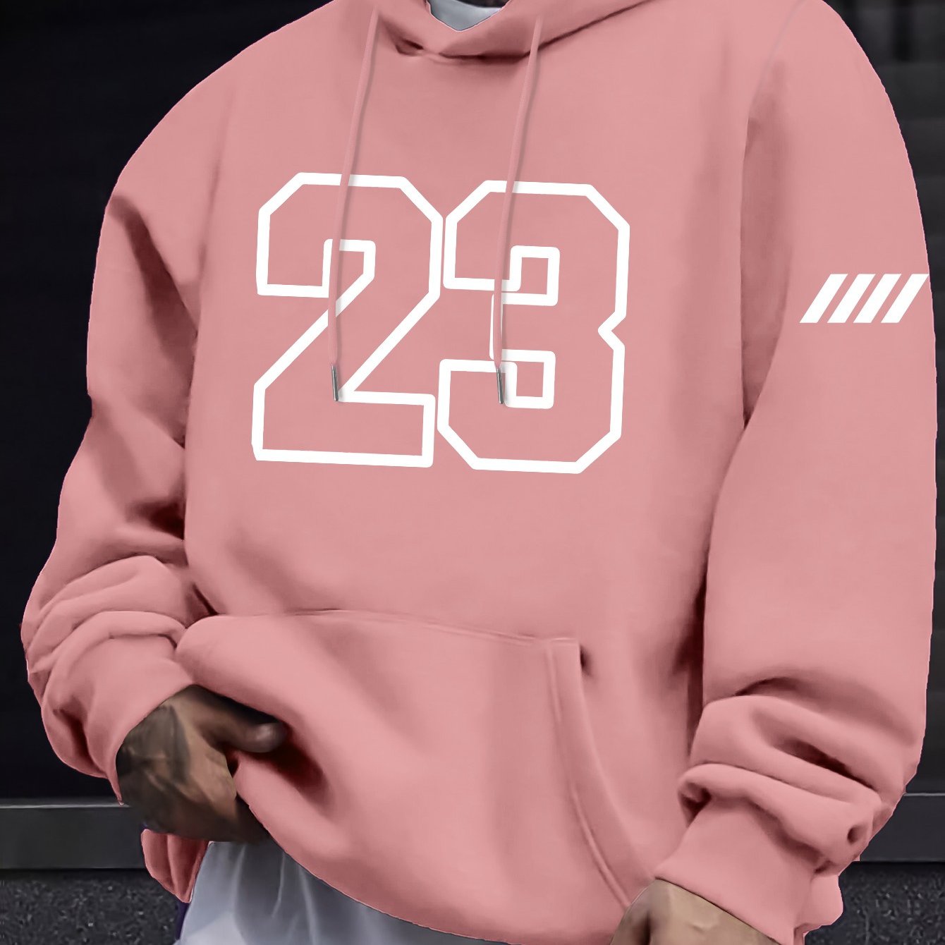 Men's Polyester Hoodie with Kangaroo Pocket, Casual Geometric Print for Fall and Winter