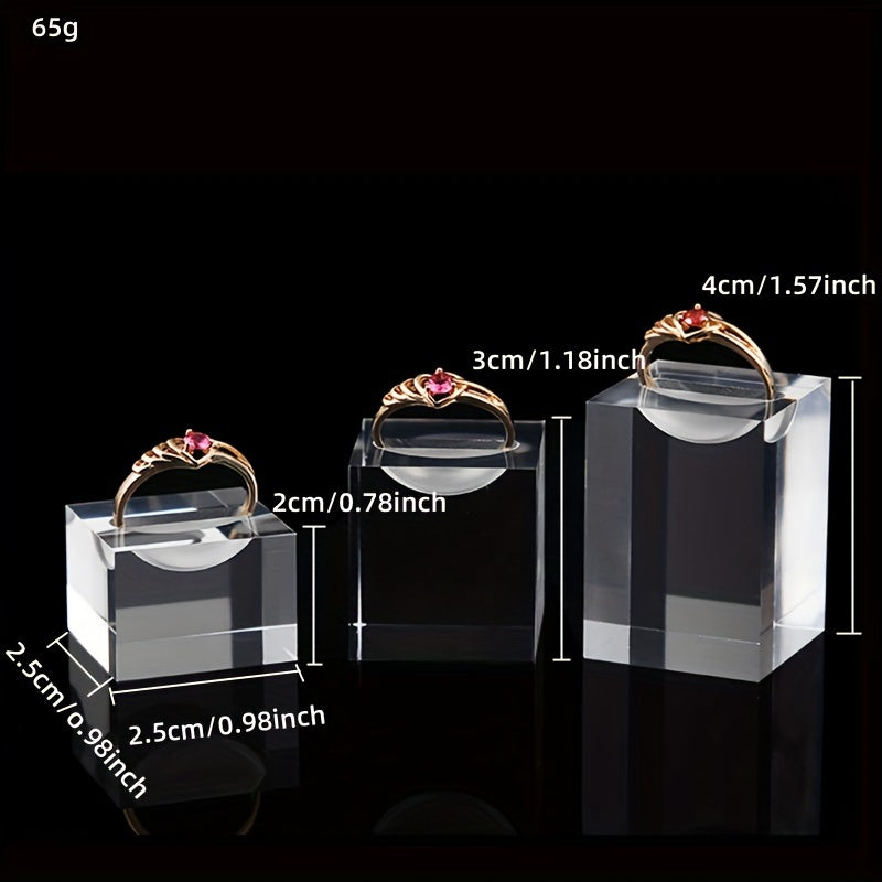 Set of 3 Clear Acrylic Jewelry Display Stands for Rings and Photo Props