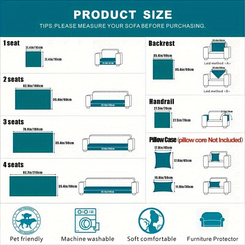 Velvet Sofa Cushion Cover Non-Slip Pet-Friendly All-Season Protecting Armchair Loveseat 3-4 Seater