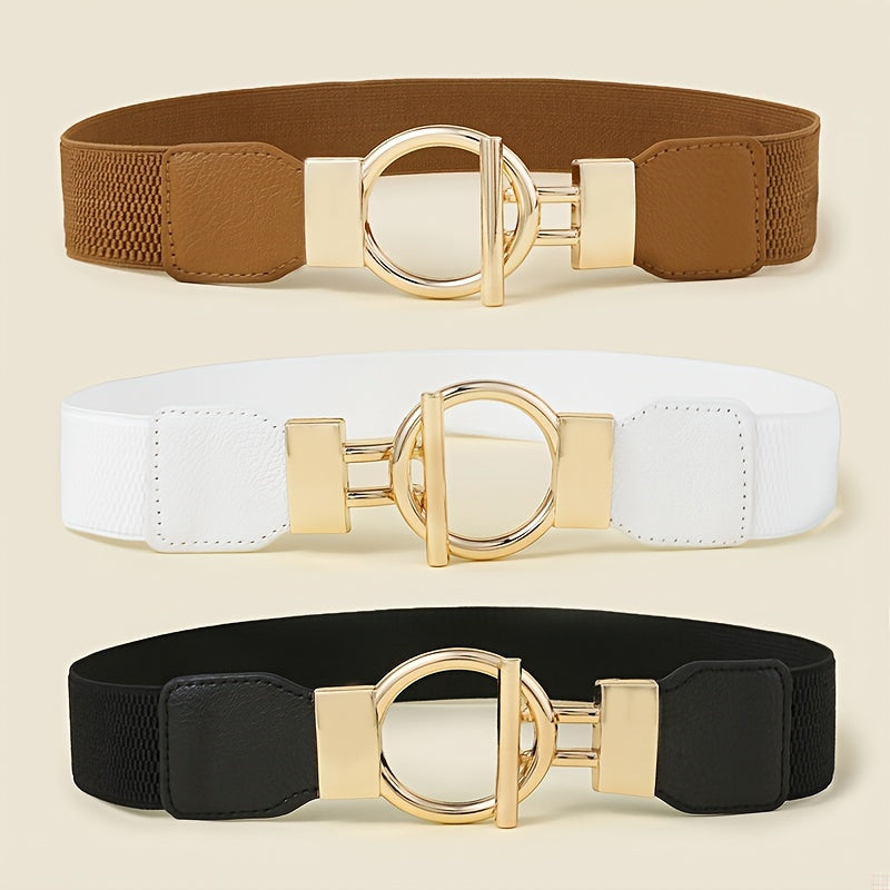 Набор из 3 широких эластичных ремней с круглыми пряжками для женских платьев и пальто