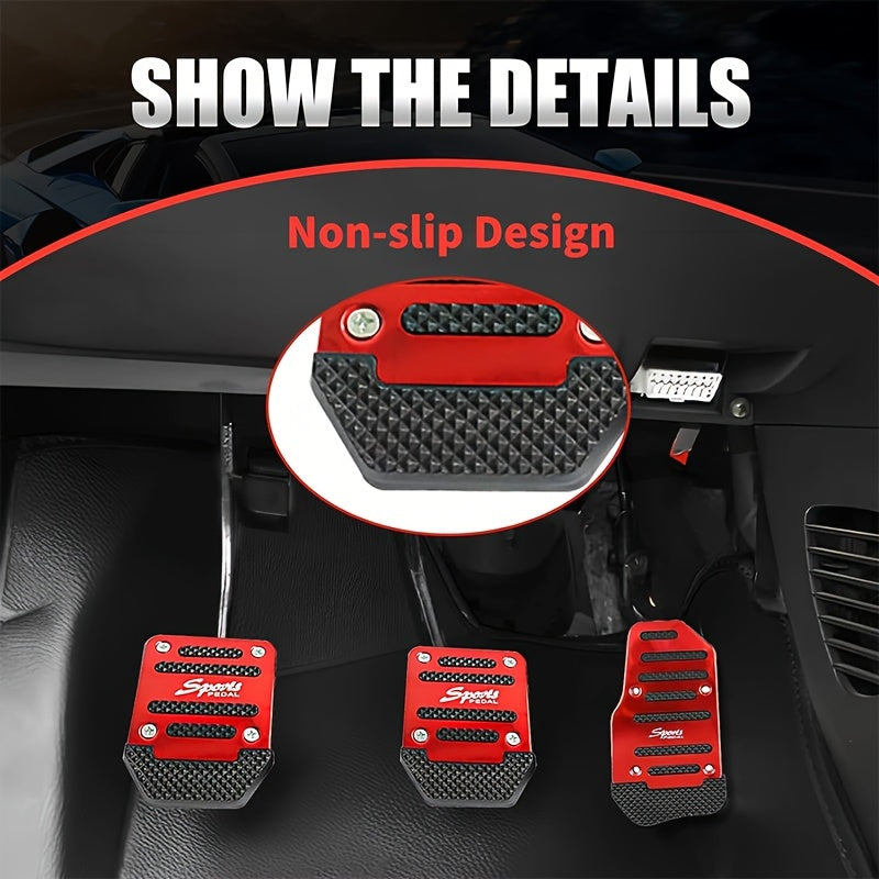 Set of 3 Aluminum Alloy Car Pedal Pads Anti-Slip for Accelerator and Brake