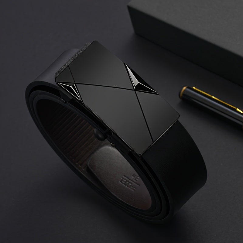 Мужской черный ремень из искусственной кожи с автоматической пряжкой и пайетками