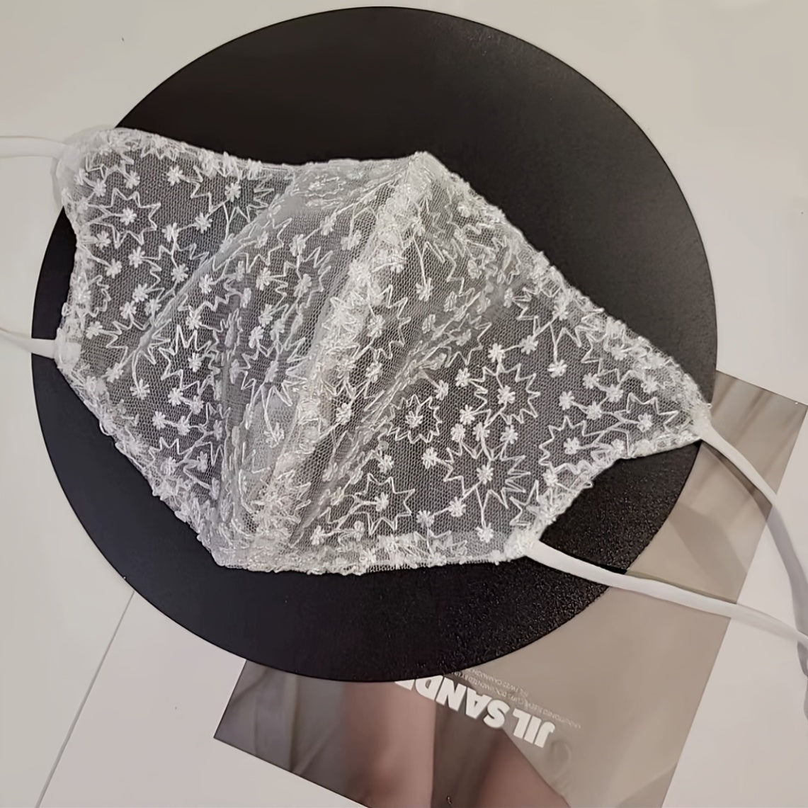 Black Lace Face Mask with Sequin Embellishments for Women Elegant Polyester Evening Wear
