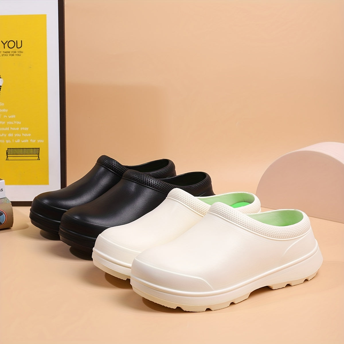 Women's EVA Chef Shoes Non-Slip Comfort Nursing Footwear Black White