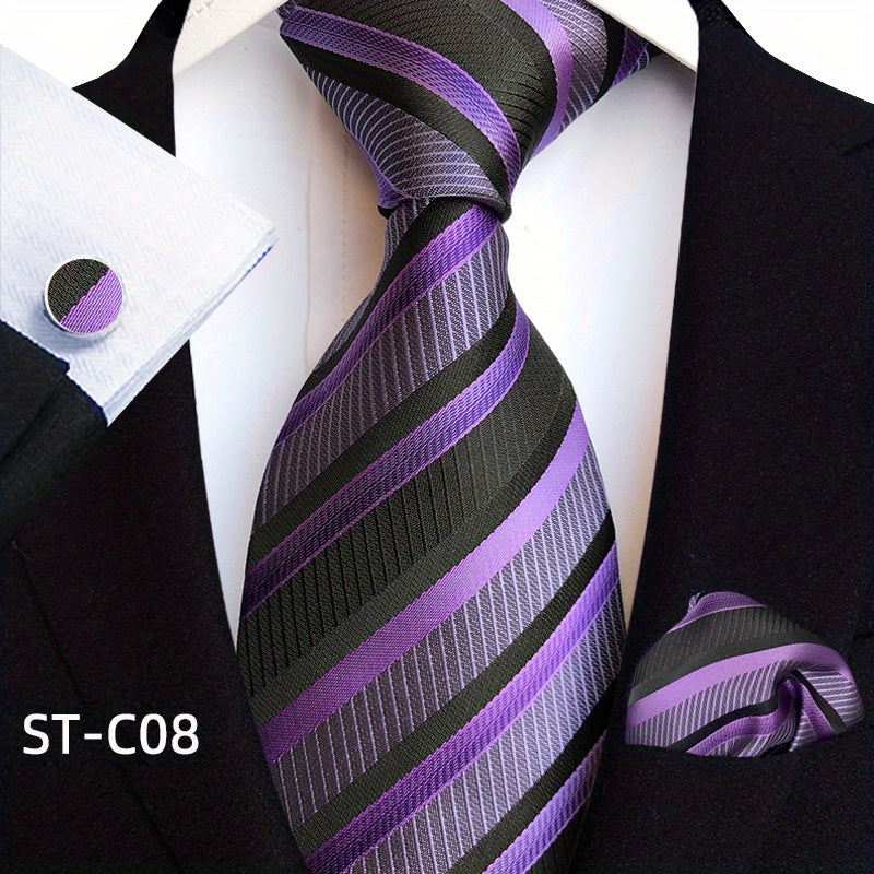 Men's Suit Set with Tie, Pocket Square and Cufflinks in Stripe and Paisley Design