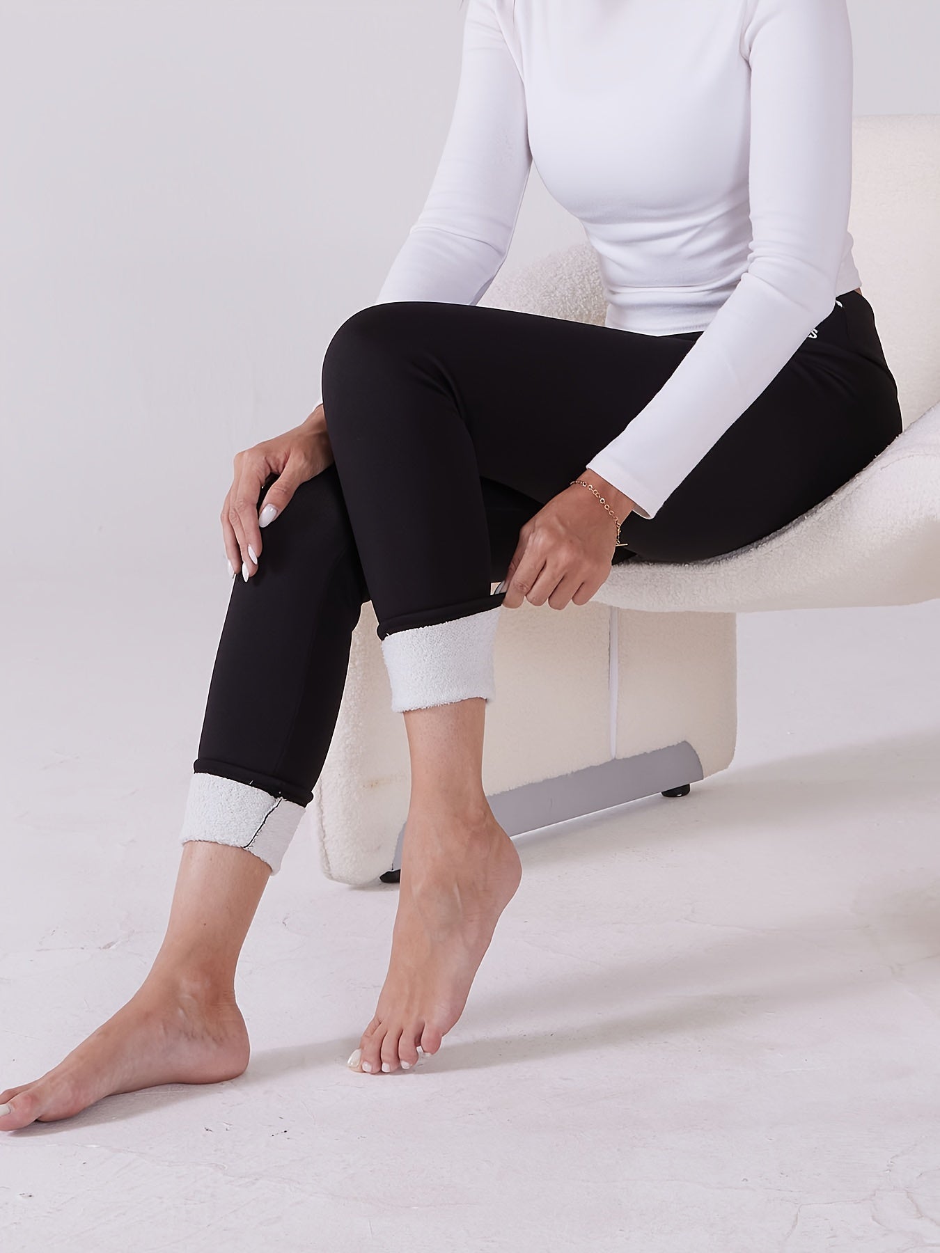 Women's Fleece Lined Winter Pants Navy Blue Plus Size Thick Leggings