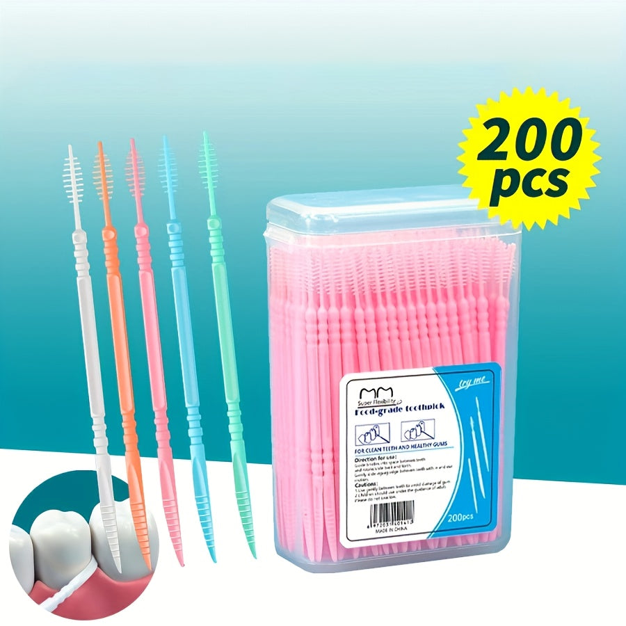 200 Pack Dental Floss Picks Fishbone Interdental Brushes Unscented Travel