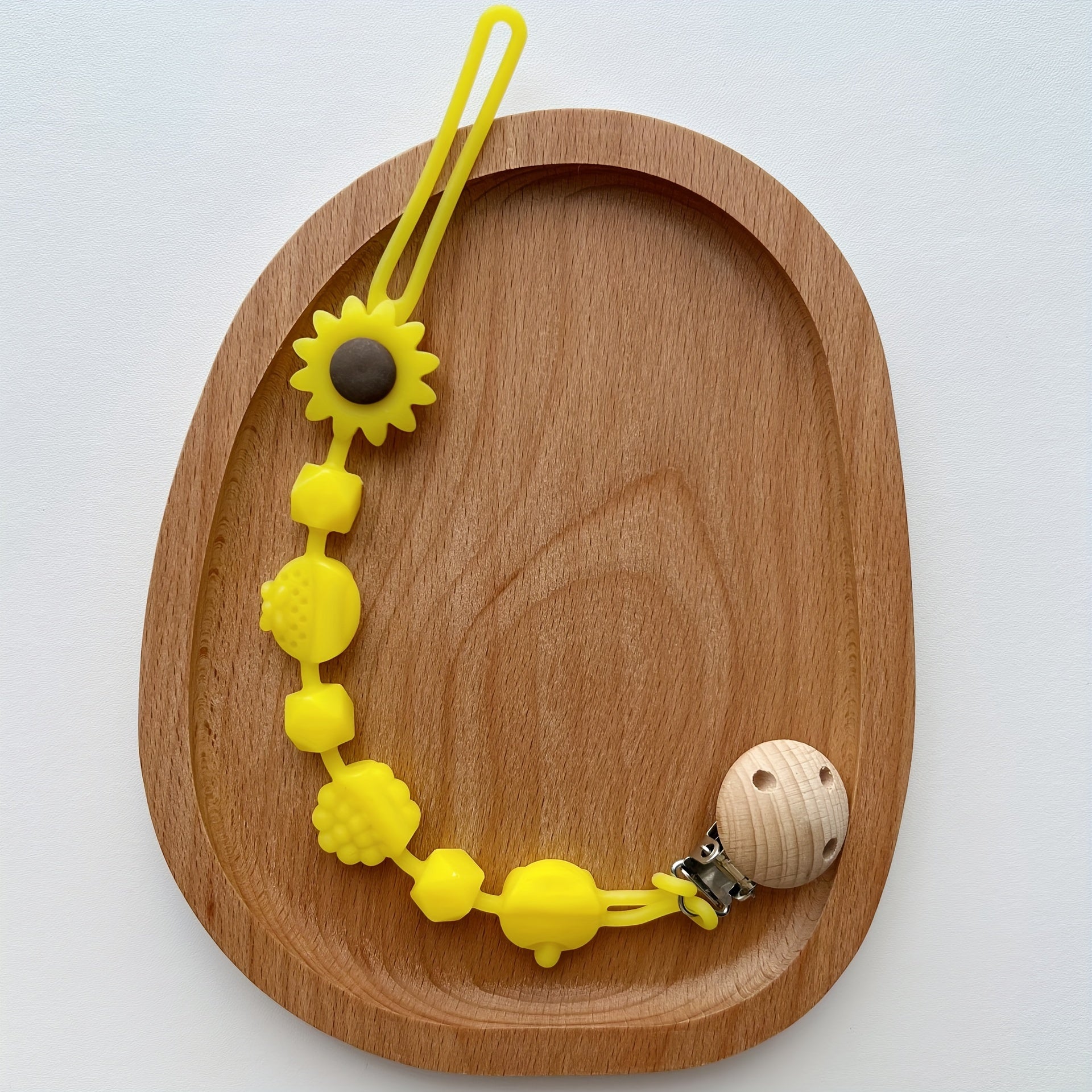 Silicone Teething Toy for Babies 0-3 Years Floral Fruit Clip Food-Grade Biteable Chain Pink Blue Yellow Brown