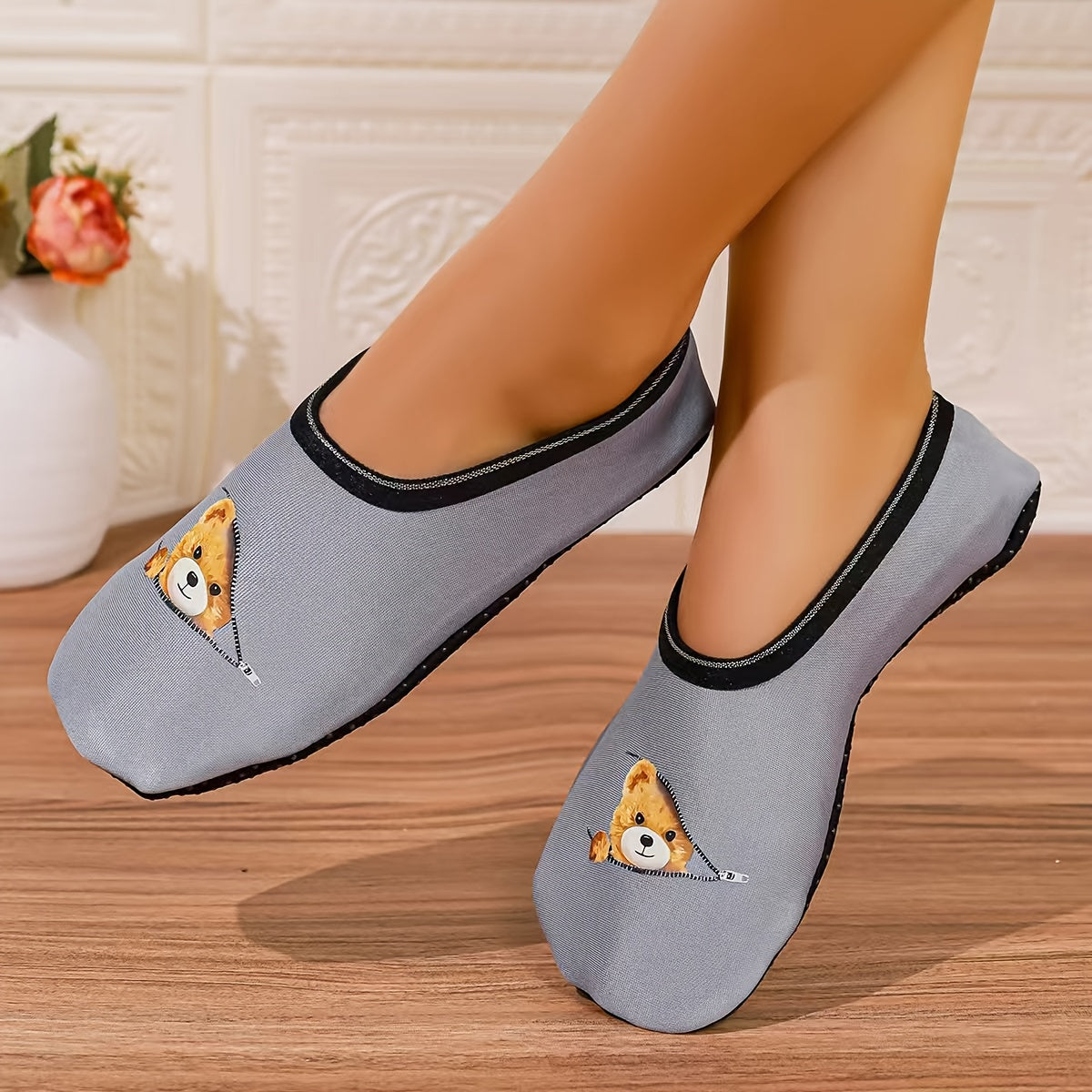 Women's Winter Cotton Zipper Bear Slippers Indoor Cozy House Shoes