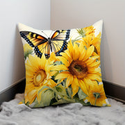 Sunflower Butterfly Design Throw Pillow Cover 45x45cm Peach Skin Velvet Decorative Sofa Bed Bedroom
