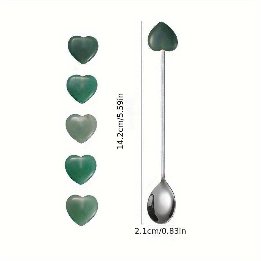Stainless Steel Spoons with Heart-Shaped Gemstones for Coffee Tea Desserts