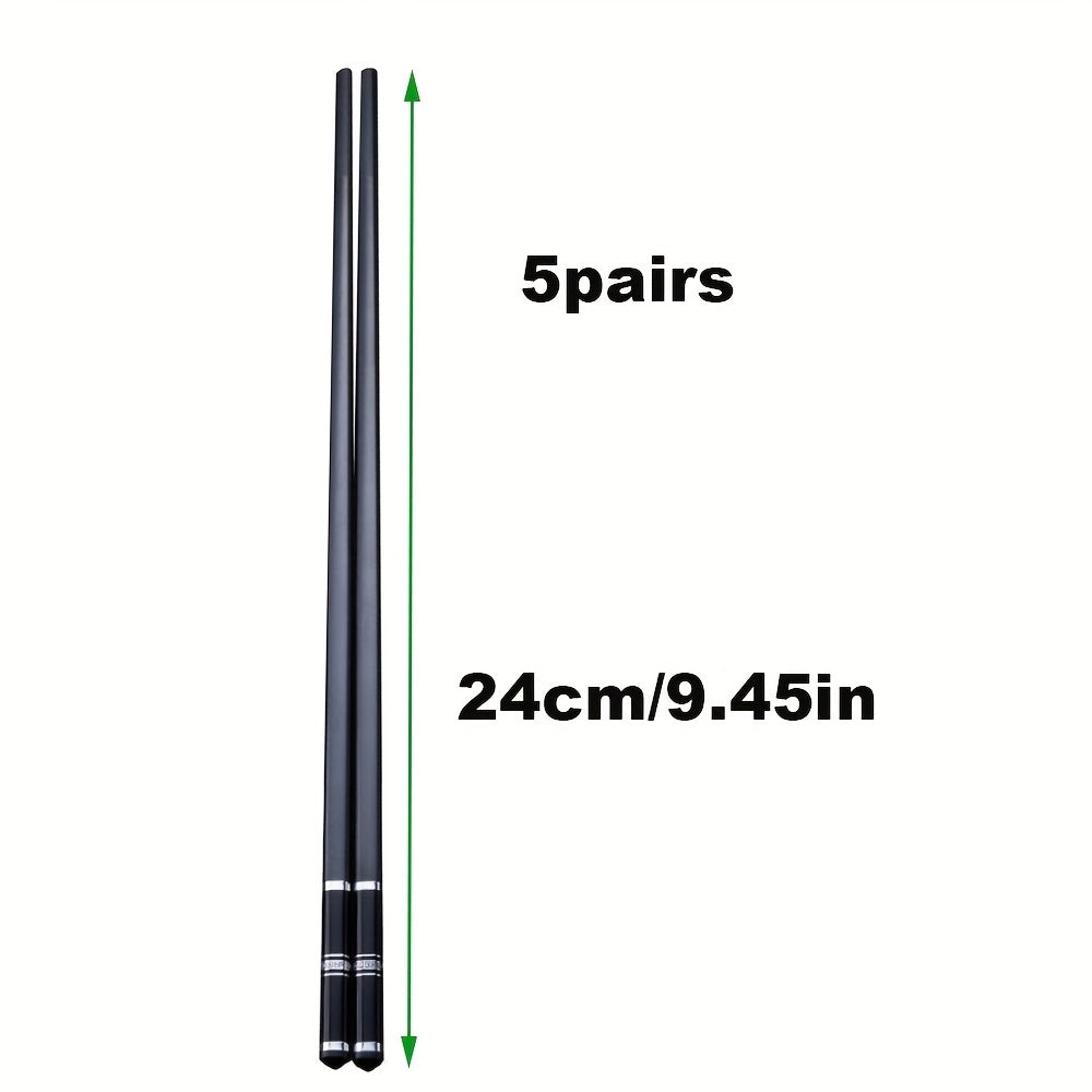 Set of 5 Reusable Alloy Chopsticks with Embossed Great Wall Pattern for Noodles Sushi and Ramen