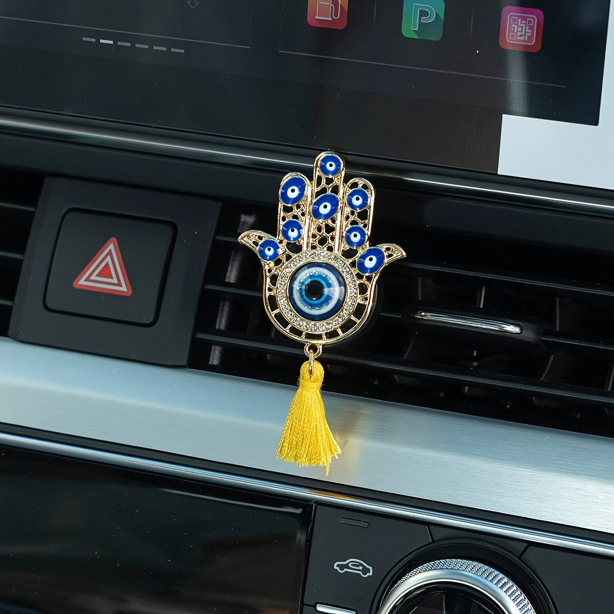Car Air Freshener Vent Clip Hamsa Hand Emblem Tassel No Fragrance Stylish Auto Accessory