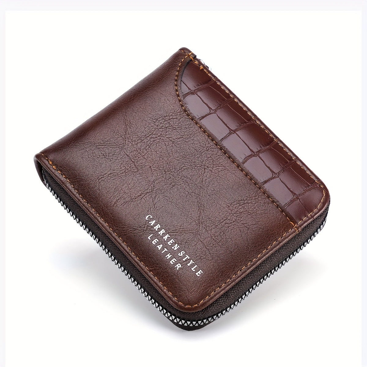 Men's Crocodile Pattern Leather Wallet with Zipper Closure and Large Capacity Brown Black