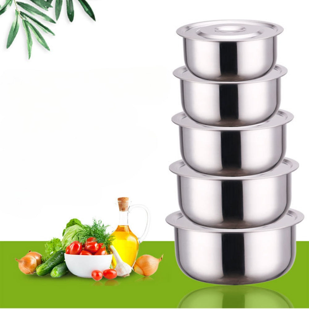 5-Piece Stainless Steel Cooking Pot Set with Lids for Induction Gas Electric