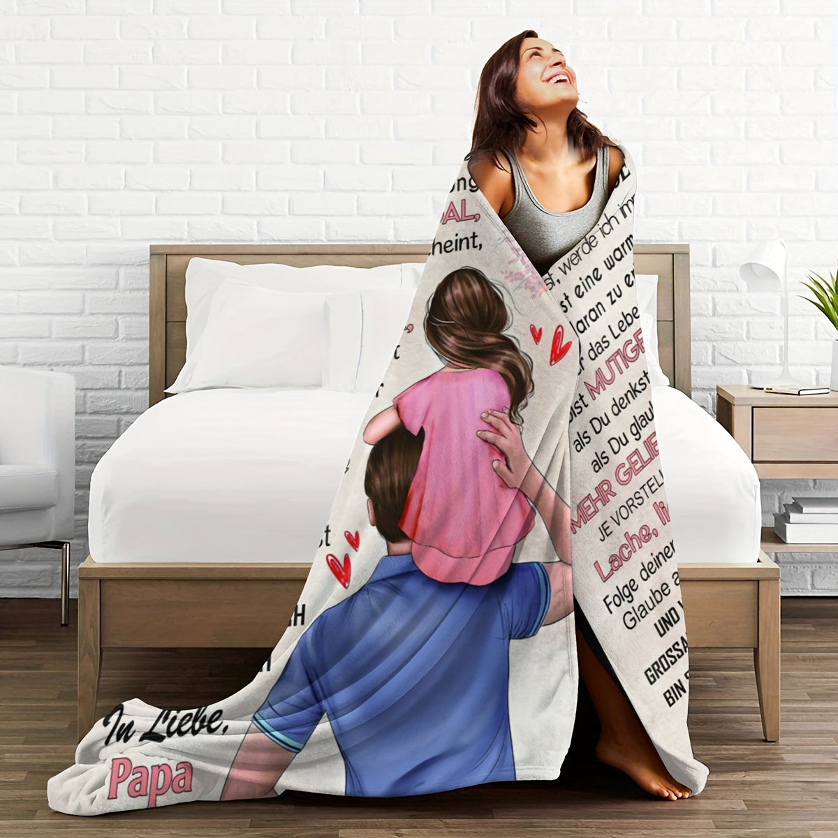 Hypoallergenic Knitted Throw Blanket with German Message for Sofa Camping or Nap