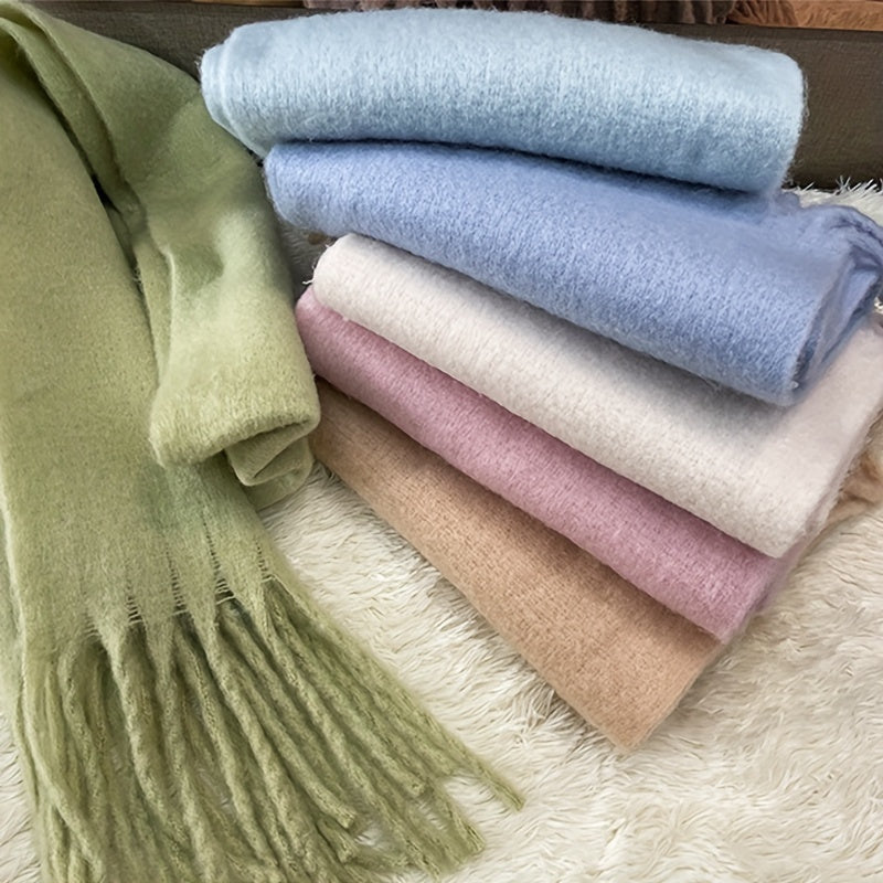 Women's Chunky Knit Shawl Scarf White Winter Windproof Warm Accessory