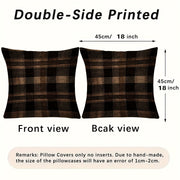 Dark Brown Plaid Pillow Cover with Hidden Zipper Polyester Fabric for Sofa and Chair