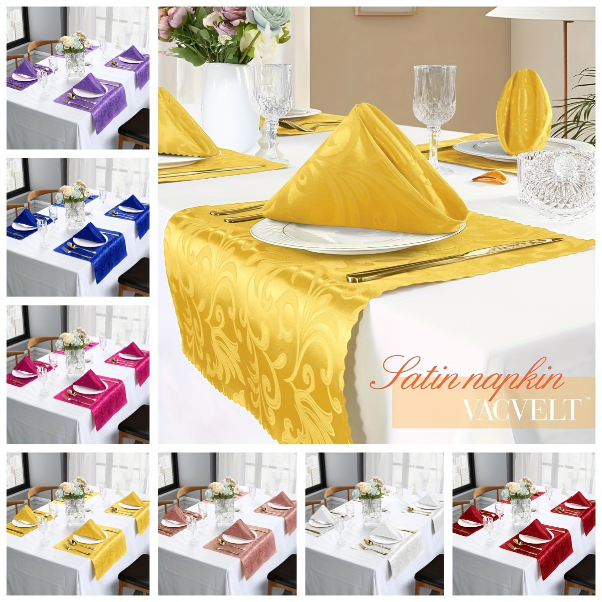 Set of 12 Satin Jacquard Napkins 43.18 cm for Banquets Weddings Parties