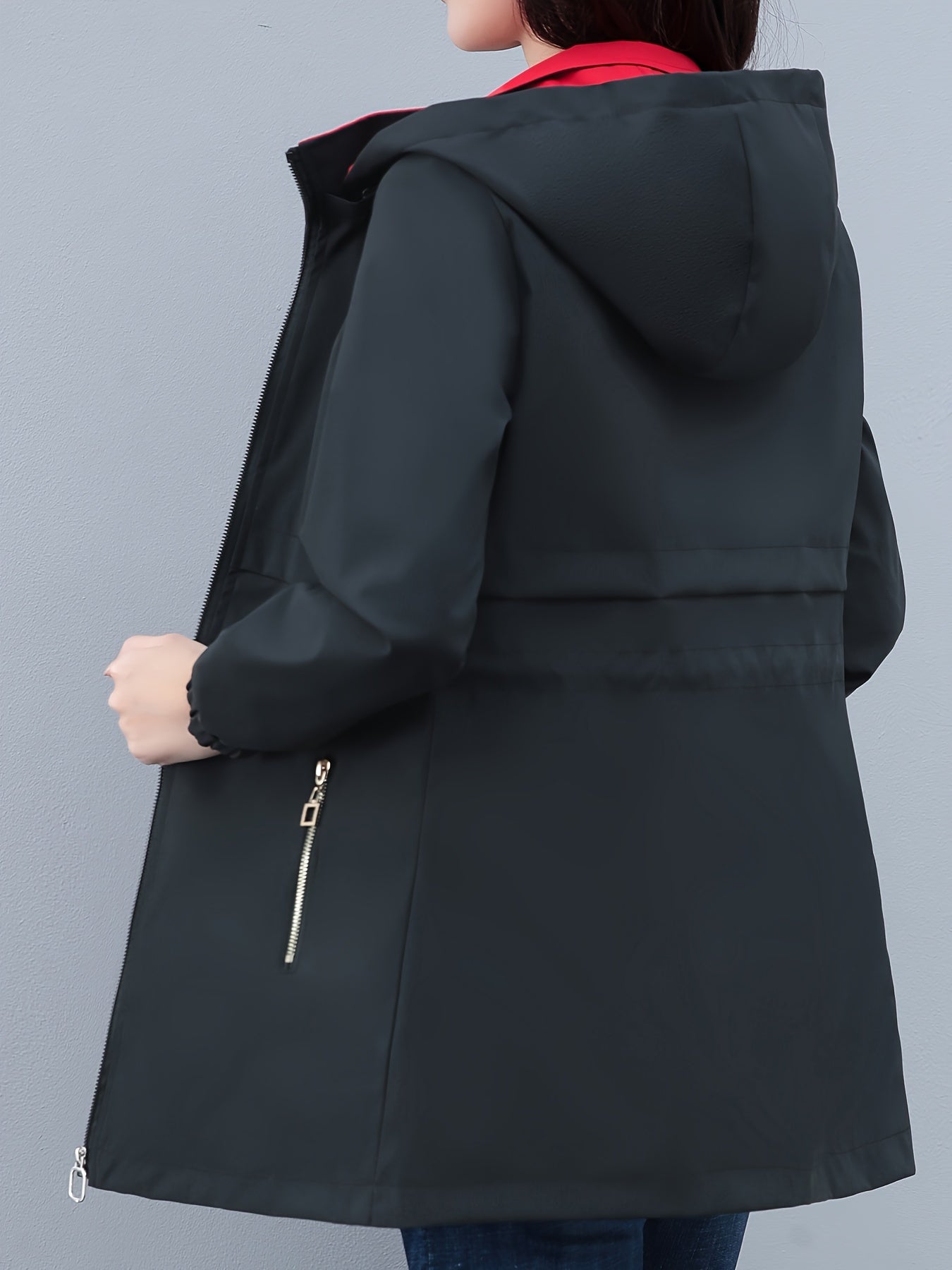 Women's Color Block Windbreaker Hoodie Jacket with Zipper Pockets for Spring Fall