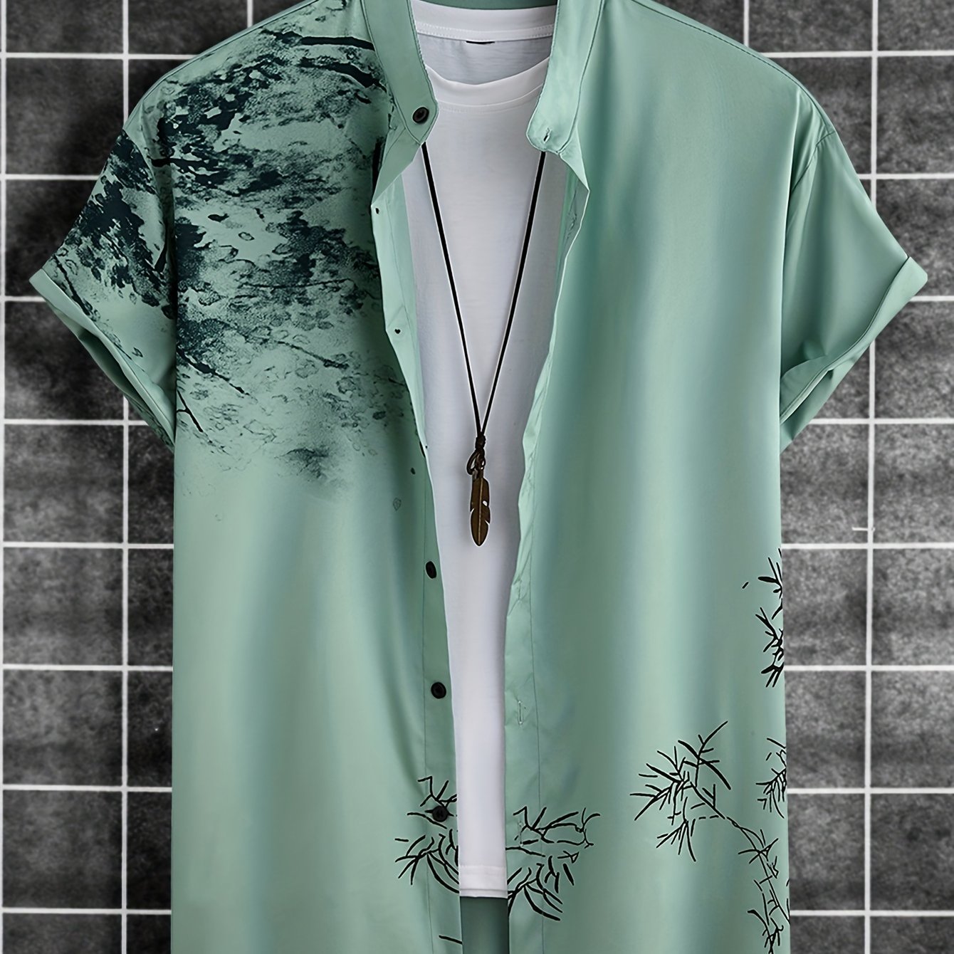 Erkaklar uchun yozgi tasodifiy tugmachali ko'ylak, siyoh yuvish bosma - engil, nafas oladigan polyester, mashinada yuvish mumkin, noyob gullar dizayni, kundalik kiyish va ta'til uchun ideal, erkin kesim, mustahkam