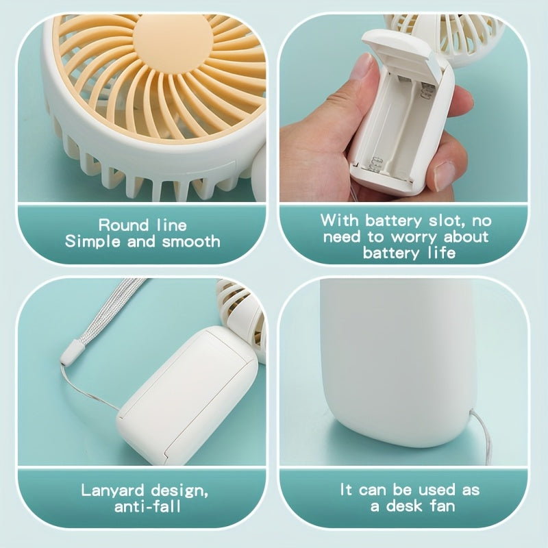 Portable Handheld Fan with Multi-Color Blades, Lightweight Plastic, Battery Operated for Office Travel Camping