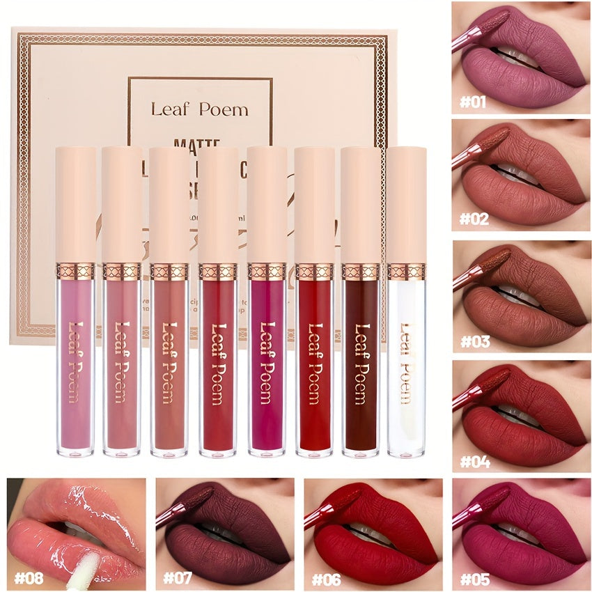 Set de labiales líquidos mate para mujer - a prueba de agua y de larga duración en marrón, rosa, púrpura y rojo