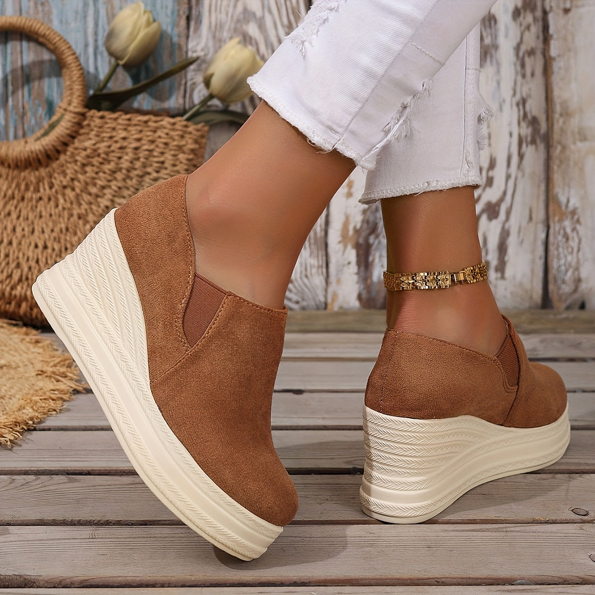 Women's Wedge Platform Flats Faux Straw Rope Sole Fashion Shoes