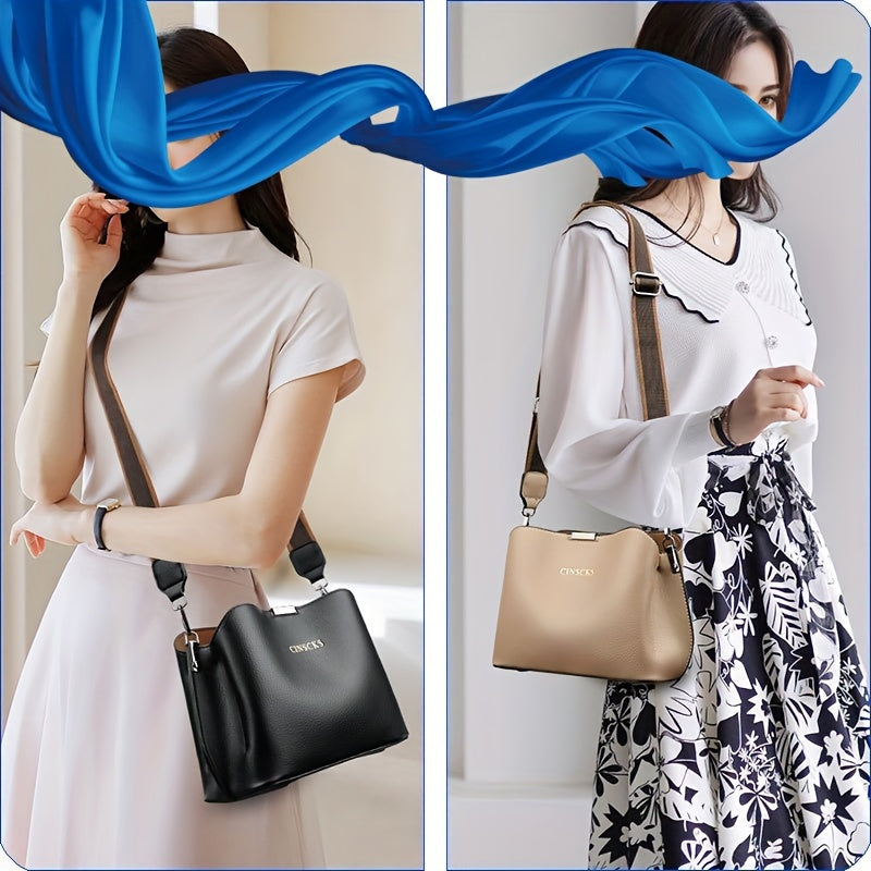 Women's Casual Water-Resistant PU Tote Bag with Detachable Shoulder Strap