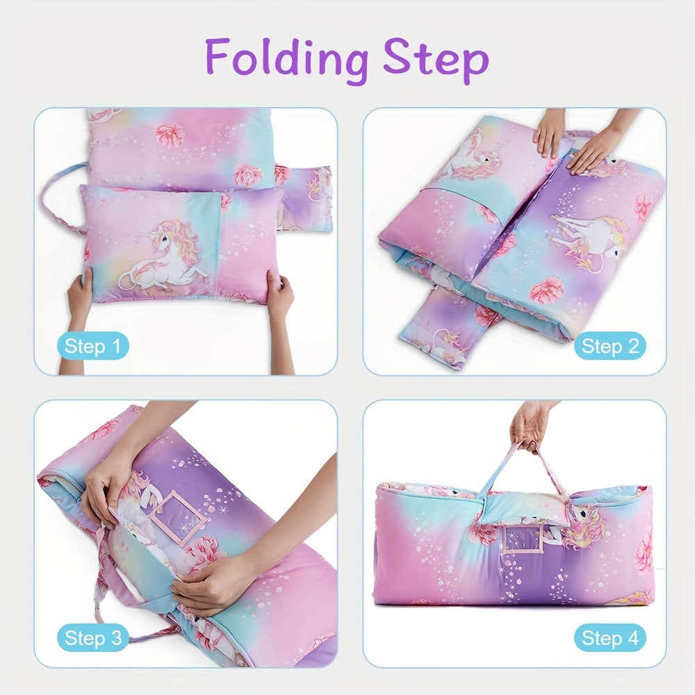 Kids Microfiber Sleeping Mat with Removable Pillow for Preschool Travel and Gifting