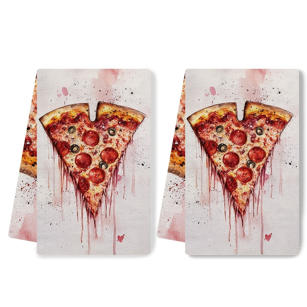 Set of 2 Ultra Soft Kitchen Towels Valentine’s Day Pizza Love 40x60cm