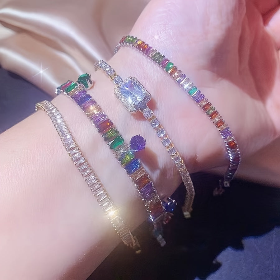 Set of 10 Women's Cubic Zirconia Bracelets Copper Synthetic Stones Jewelry