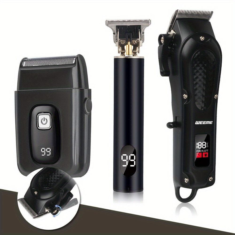 Black Light Digital Display Electric Shaver Set with USB Charging and LCD Screen for Men