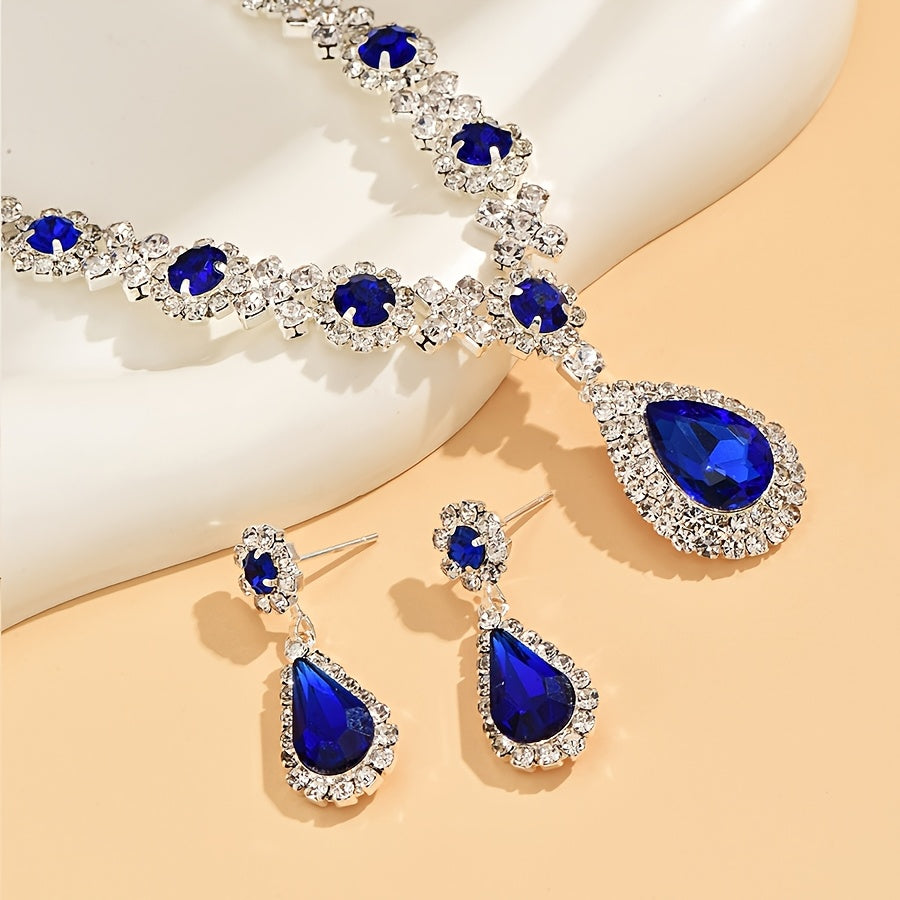 Винтажный серебряный ювелирный набор с подвеской-каплей и серьгами с rhinestone, украшение с сердцем и декабрьским камнем для повседневной носки и вечеринок