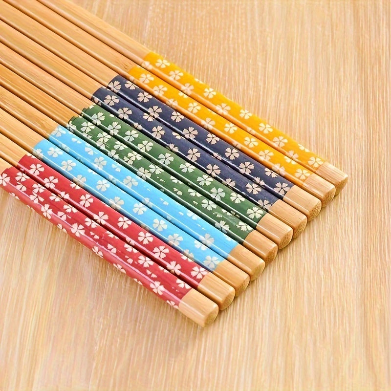 Set of 5 Reusable Bamboo Chopsticks Multicolor Non-Slip Lightweight Dishwasher Safe