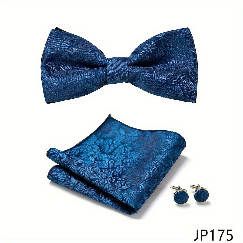 Men's Blue Polyester Tie and Pocket Square Set Floral Pattern for Formal Events