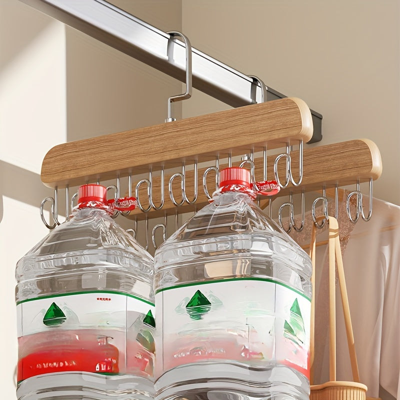 Wooden Hanger with 8 Hooks for Organizing Clothes and Accessories Space-Saving Drying Rack