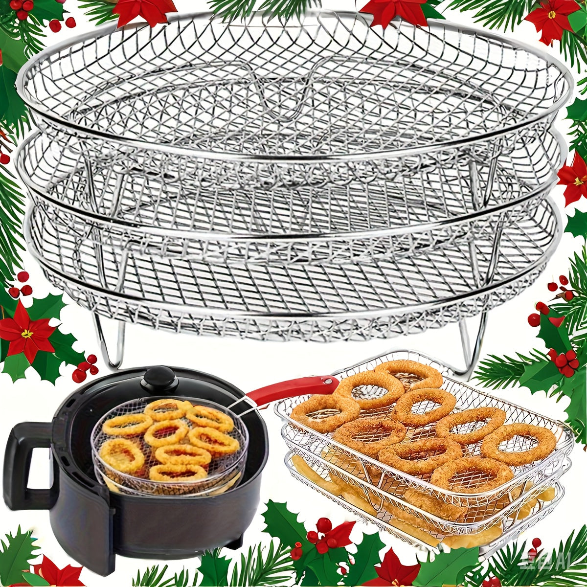 3-qavatli zanglamaydigan po'latdan yasalgan havo frayer qutilari, grill qilish, pishirish, ichki va tashqi foydalanish uchun