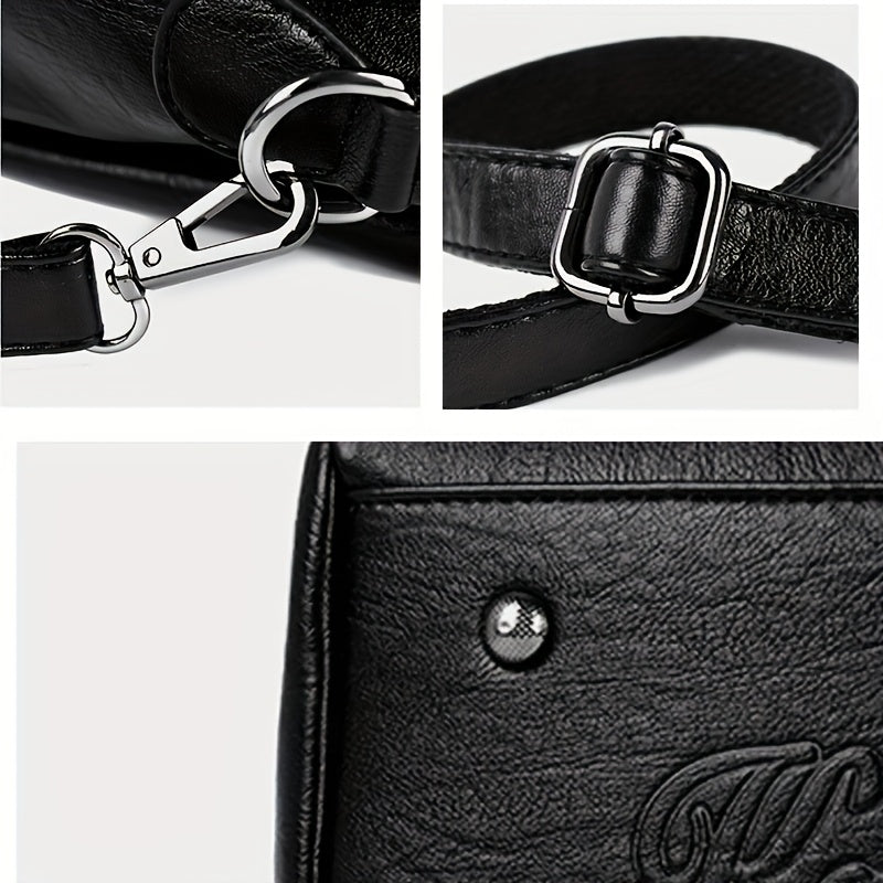 Black Tote Bag for Women with Detachable Strap and Starfish Embossed Design Large Capacity for Shopping and Daily Use