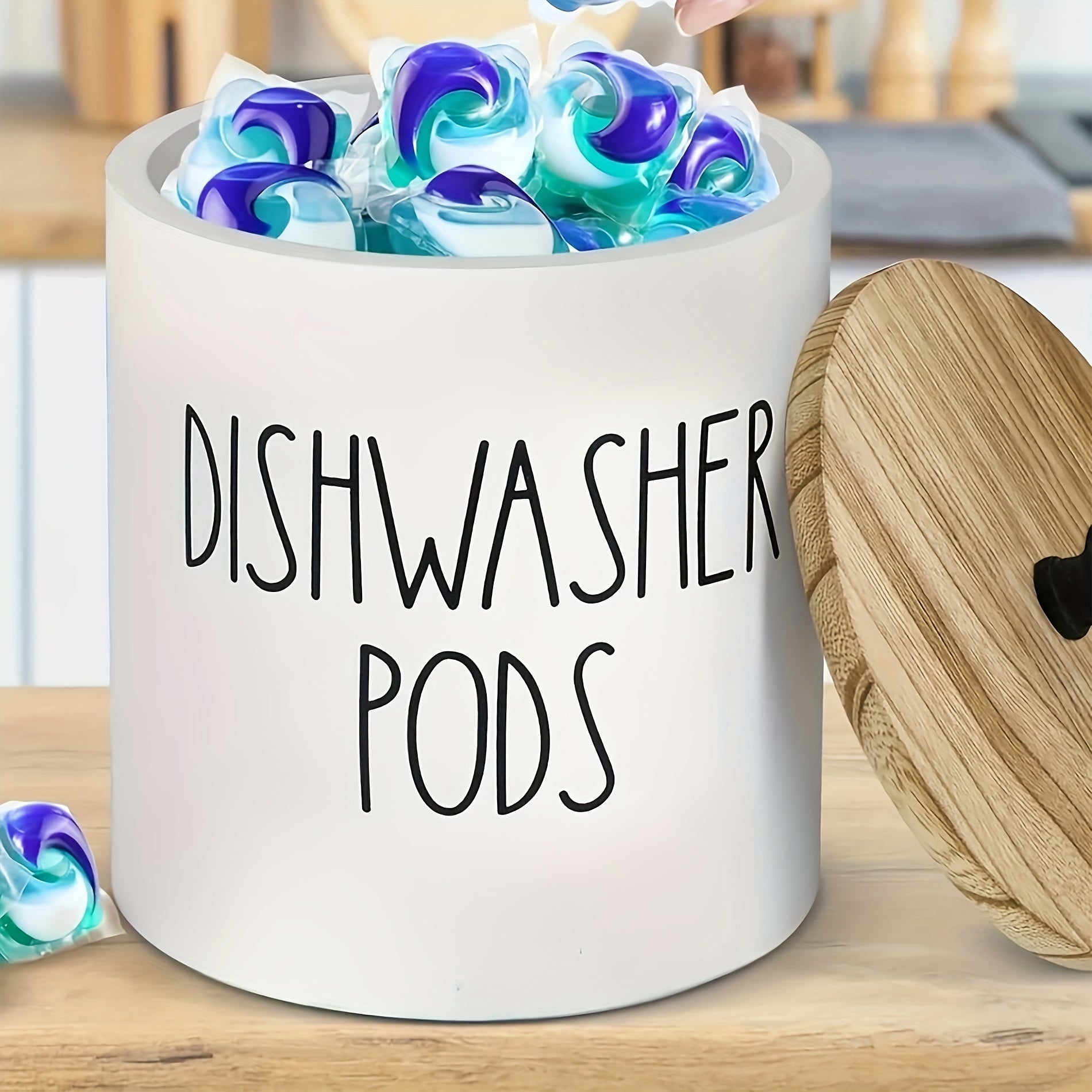 Rustic Dishwasher Pod Holder With Lid Laundry Detergent Storage Kitchen Organizer