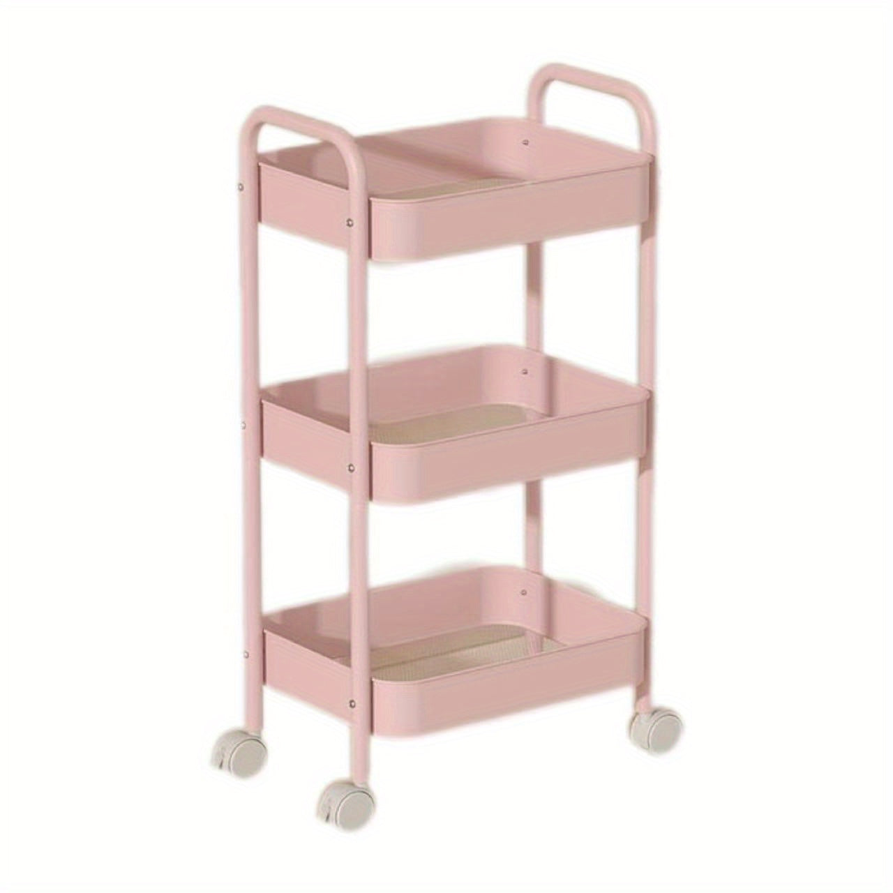 Pink Metal 3-Tier Storage Cart on Wheels for Kitchen and Living Room