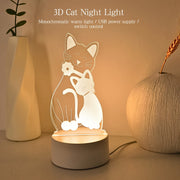 Monochrome 3D Cat Night Light USB Powered Bedroom Bedside Decor Gift