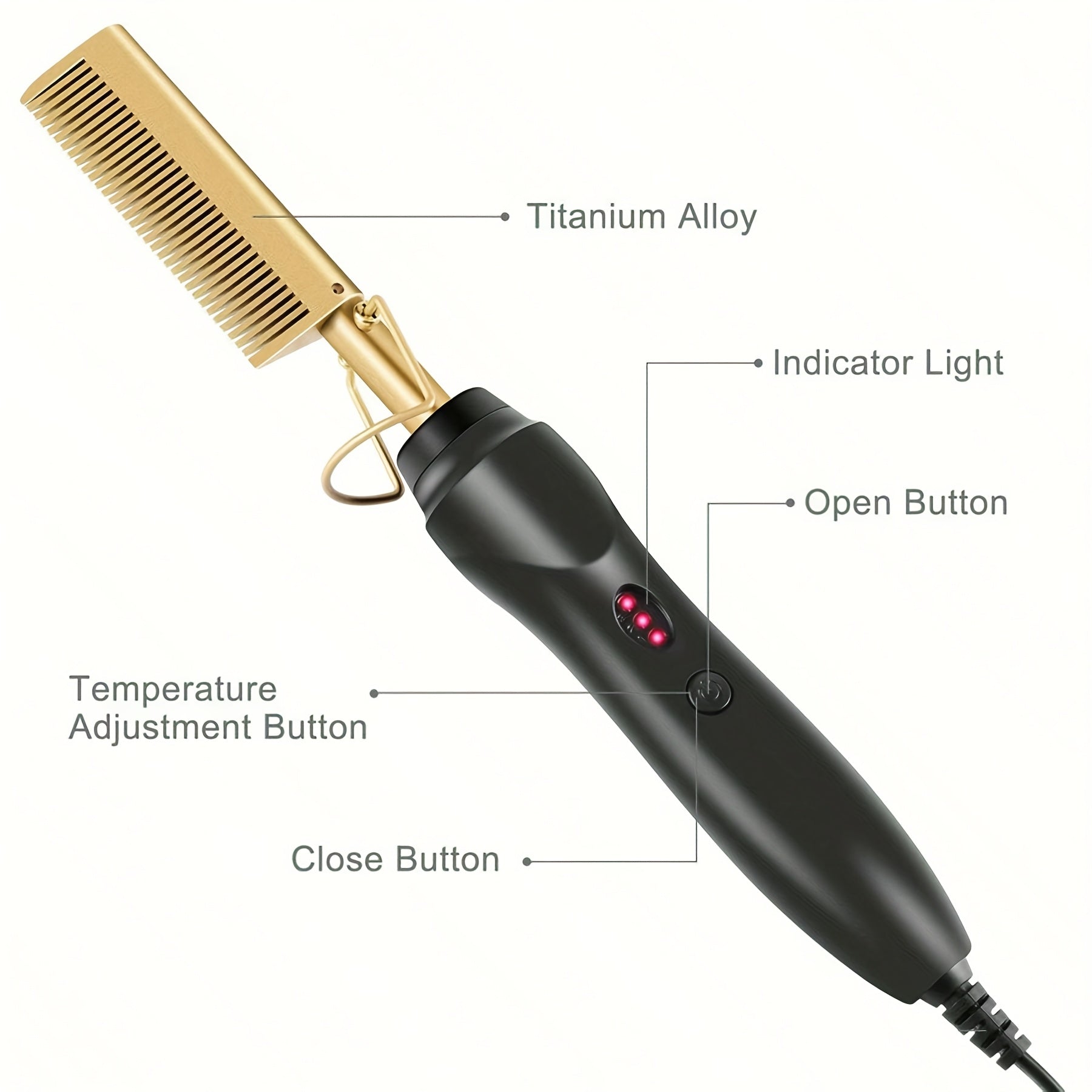 Electric hot comb for curly and straight hair copper finish multi-functional with auto shut-off ionic tech heat protection portable