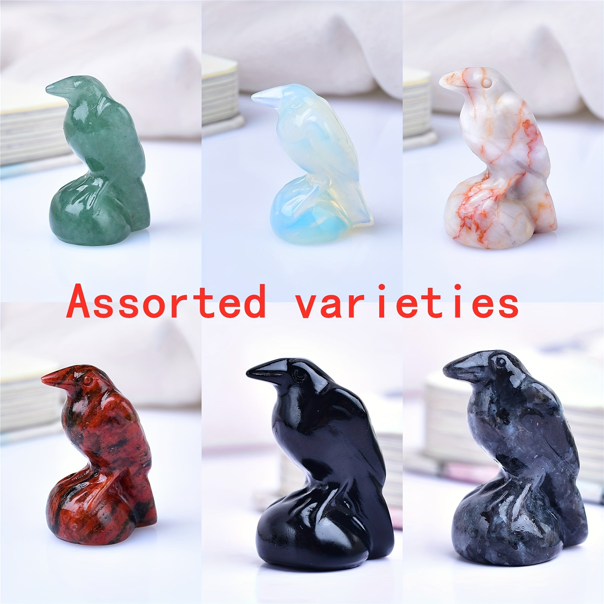 Mini Crystal Jewelry Ornament Made from Natural Carved Obsidian Raven Quartz for Home Decor