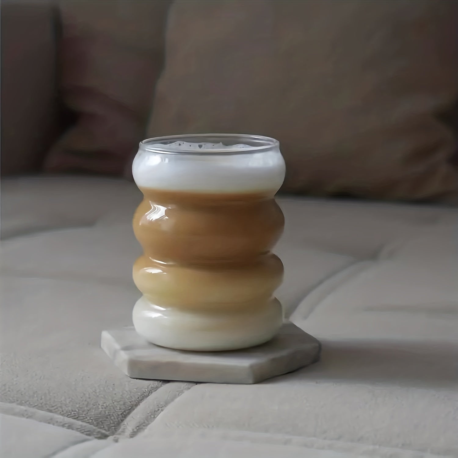 Set of 2 12oz Glass Cups with New Wave Design in Pearl Box for Coffee Juice Wine